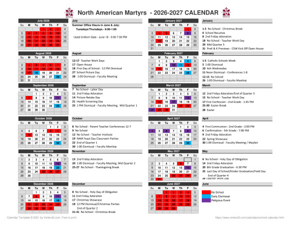2026-2027 NAM School Calendar